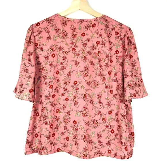 Sanctuary Pink Floral Faux Wrap Top  Size Medium Petite - Picture 3 of 7